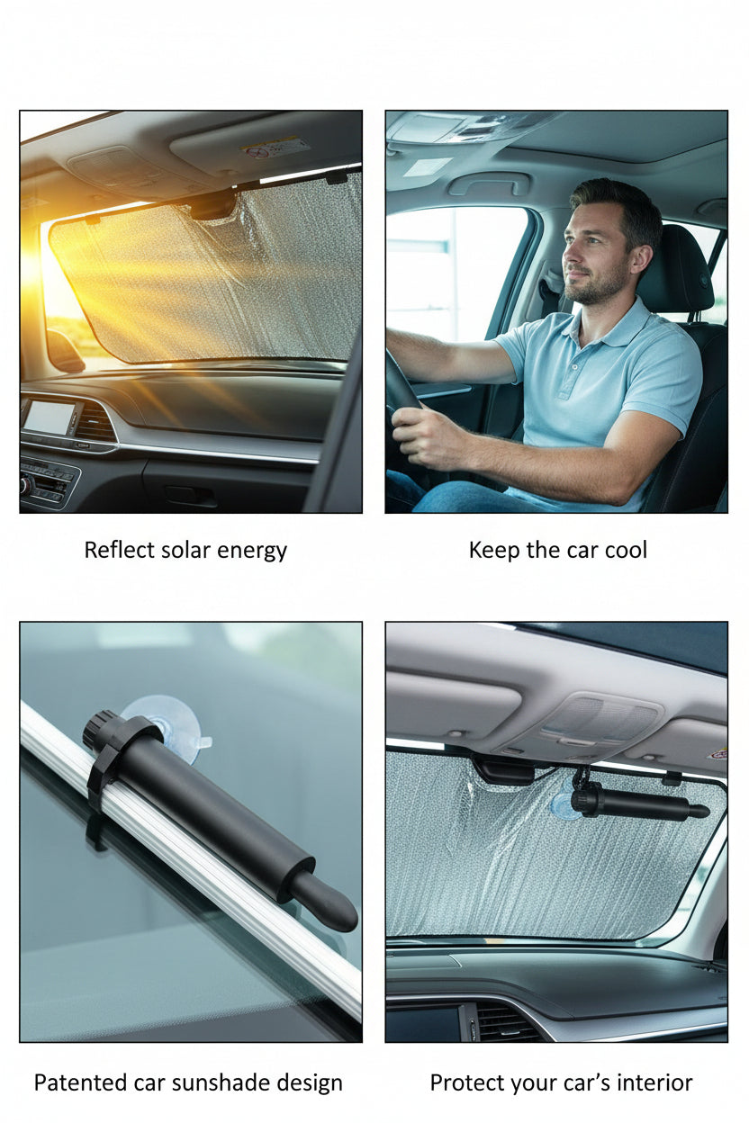 Retractable Car Sun Shade – Foldable Windshield Sunshade with UV Protection, Heat Insulation & Easy Installation for Most Cars, SUVs & Trucks